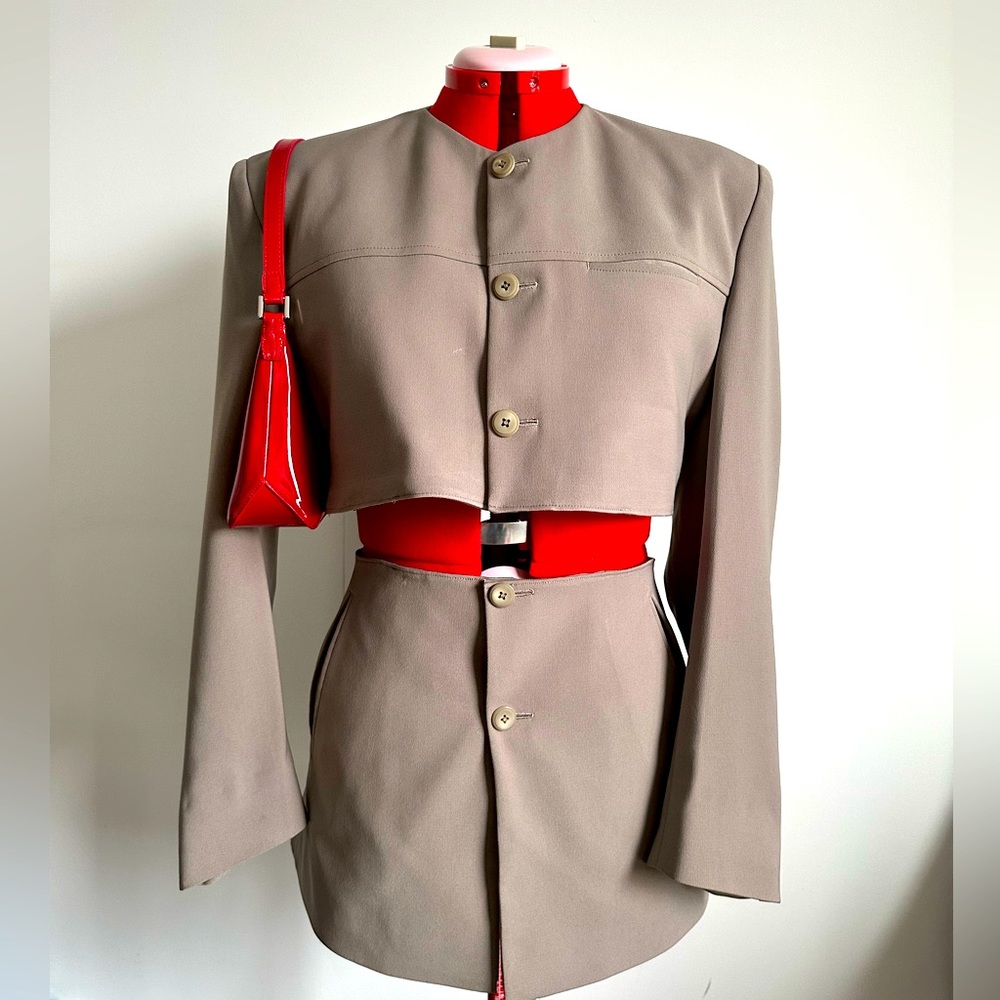 Reworked Vintage Taupe Blazer and Skirt Set - L